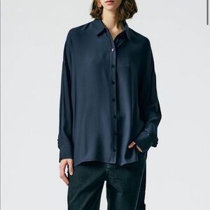 Tibi // Feather Weight Eco Crepe Oversized Shirt, Navy